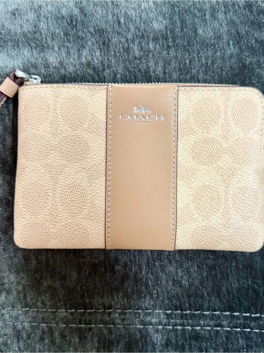 Coach Signature Zip Wristlet in Light Tan